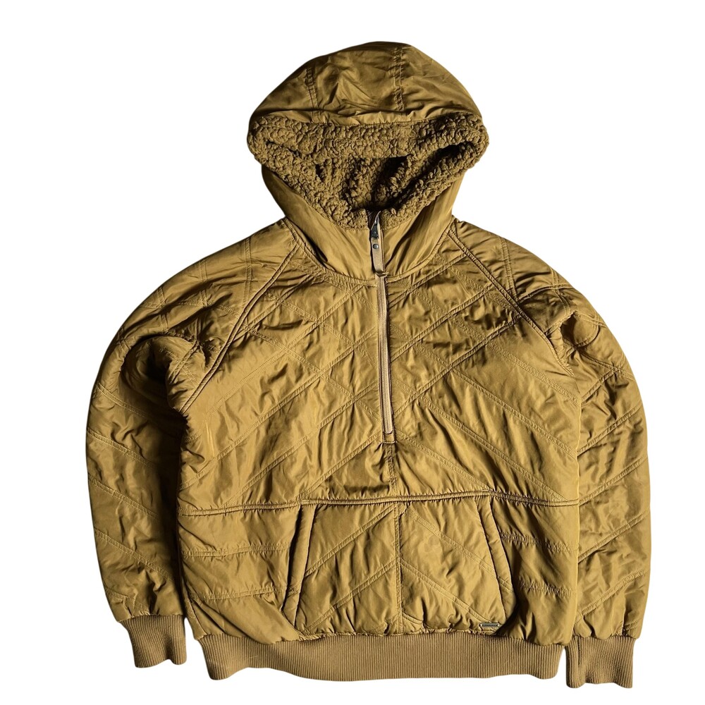 PrAna Jacket Womens M Yellow Quilted Hooded Insulated Lined Pockets
